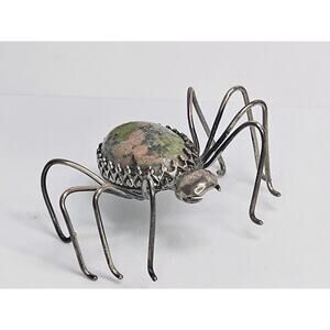 Vintage Sterling Silver & Oval Unakite Spider Brooch [Loose Stone] [Tested]